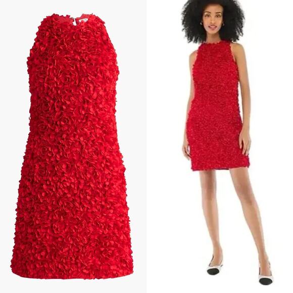 J. Crew Rosette Dress 3D Flower Petal Sleeveless Mini Sheath Deep Ruby Red NWT 4 - Picture 1 of 9